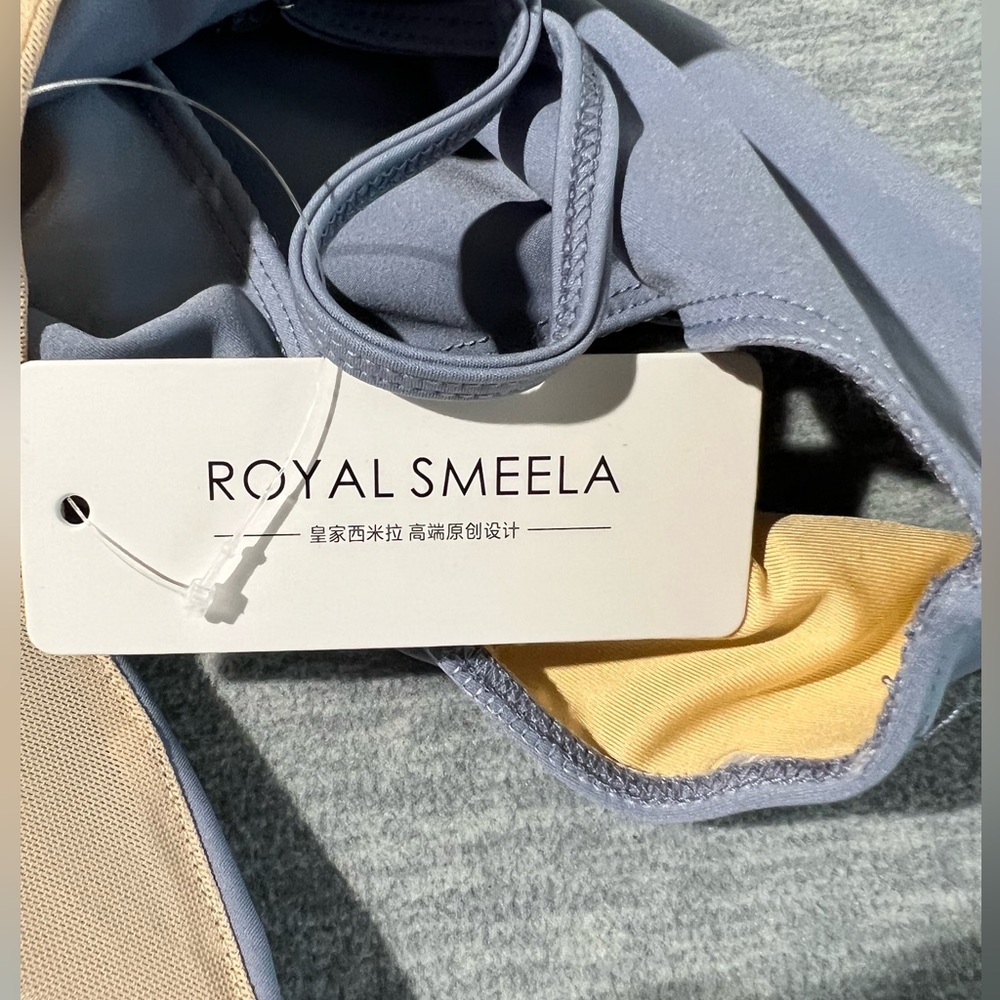 Royal Smeela 1 piece swimsuit swimwear women’s L colorblock deep v back blue new - Picture 10 of 10